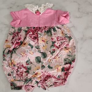 Vintaje Floral Baby Romper with Pink Top